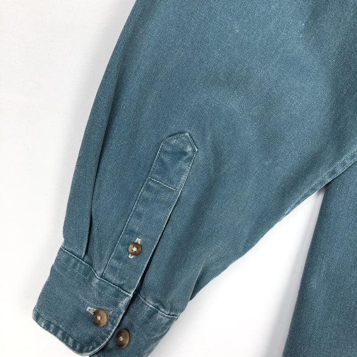 80s-90'S Eddie Bauer Black Tag Long-Sleeve Work Shirt, Made in USA, Men's Size L (Equivalent), Vintage cotton green type Vintage Second Hand