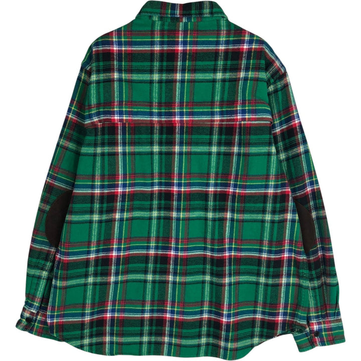 Ralph Lauren POLO by Ralph Lauren Thick Elbow Patch Long Sleeve Light Flannel Check Shirt Men's XXL Equivalent cotton green type Vintage Second Hand