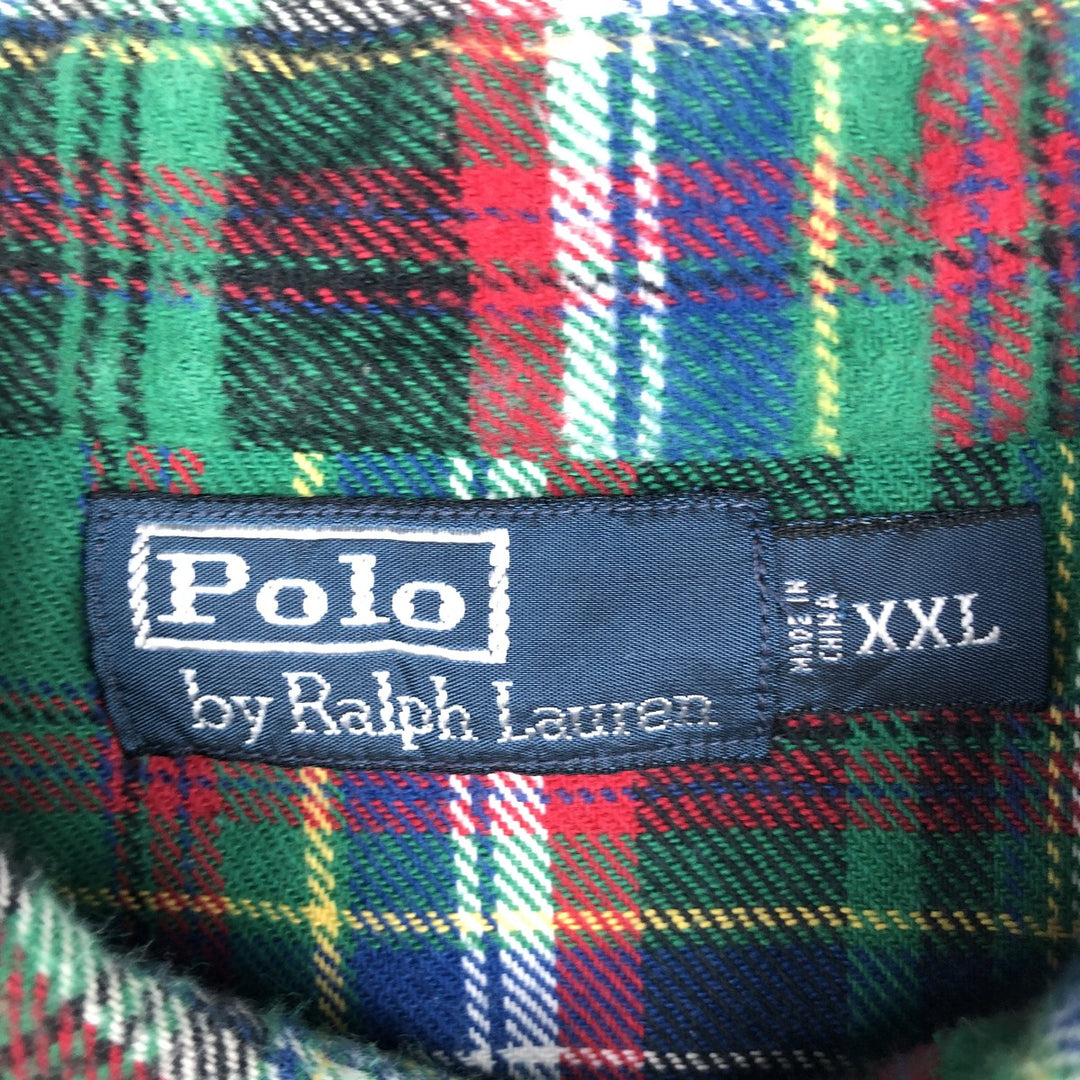 Ralph Lauren POLO by Ralph Lauren Thick Elbow Patch Long Sleeve Light Flannel Check Shirt Men's XXL Equivalent cotton green type Vintage Second Hand