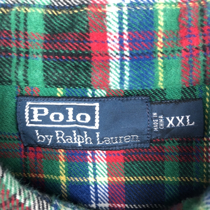 Ralph Lauren POLO by Ralph Lauren Thick Elbow Patch Long Sleeve Light Flannel Check Shirt Men's XXL Equivalent cotton green type Vintage Second Hand
