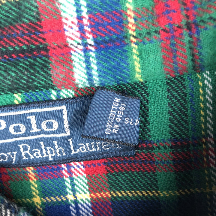 Ralph Lauren POLO by Ralph Lauren Thick Elbow Patch Long Sleeve Light Flannel Check Shirt Men's XXL Equivalent cotton green type Vintage Second Hand