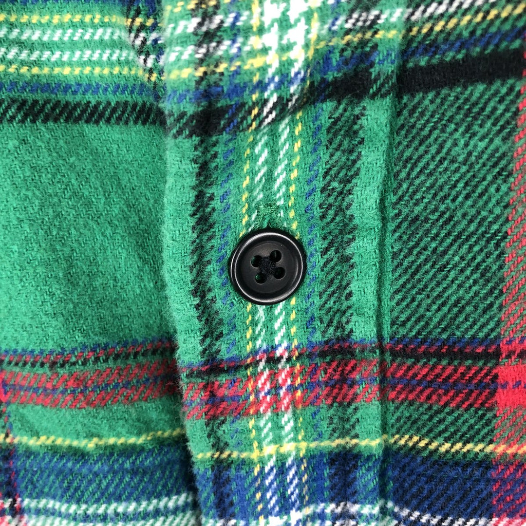 Ralph Lauren POLO by Ralph Lauren Thick Elbow Patch Long Sleeve Light Flannel Check Shirt Men's XXL Equivalent cotton green type Vintage Second Hand