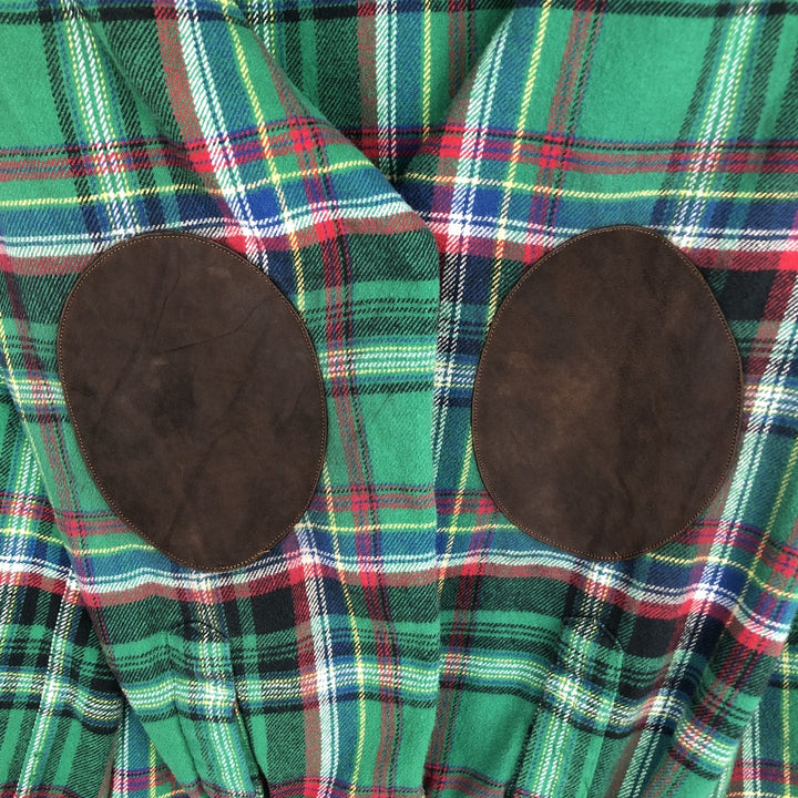 Ralph Lauren POLO by Ralph Lauren Thick Elbow Patch Long Sleeve Light Flannel Check Shirt Men's XXL Equivalent cotton green type Vintage Second Hand