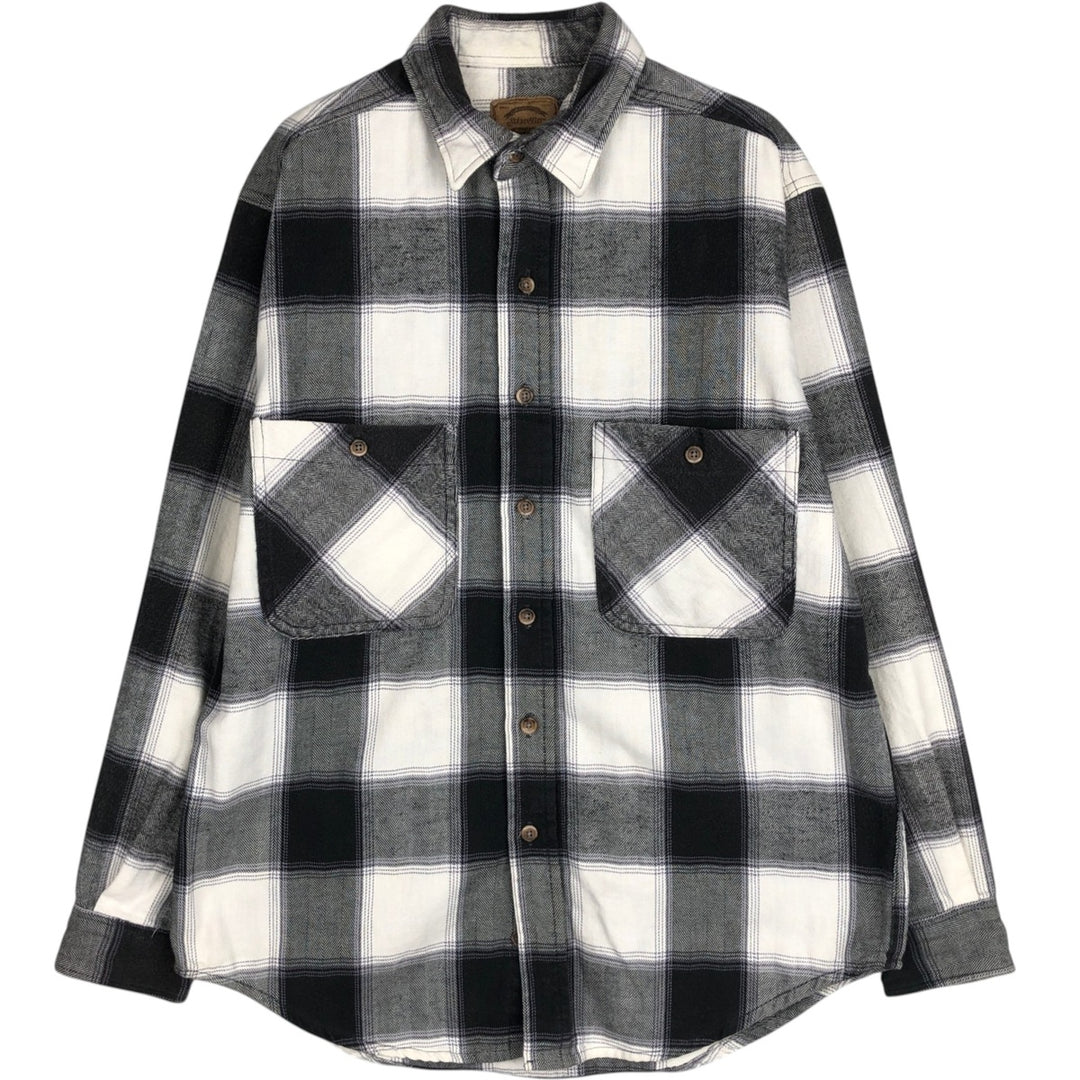 90s-00'S St. John's Bay Long-Sleeve Button-Down Flannel Check Shirt, Men's Size M (Equivalent), Vintage cotton pale white type Vintage Second Hand