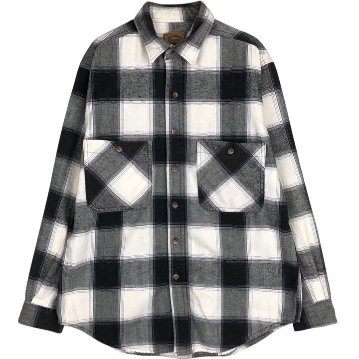 90s-00'S St. John's Bay Long-Sleeve Button-Down Flannel Check Shirt, Men's Size M (Equivalent), Vintage cotton pale white type Vintage Second Hand