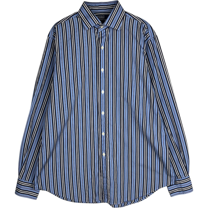 Ralph Lauren POLO by Ralph Lauren REGENT CLASSIC FIT Wide Collar Long Sleeve Cotton Stripe Shirt, Men's Size L (approx.) cotton Blue type light blue Vintage Second Hand