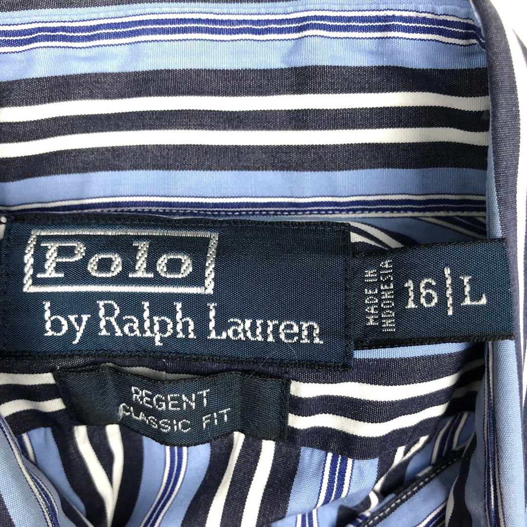 Ralph Lauren POLO by Ralph Lauren REGENT CLASSIC FIT Wide Collar Long Sleeve Cotton Stripe Shirt, Men's Size L (approx.) cotton Blue type light blue Vintage Second Hand