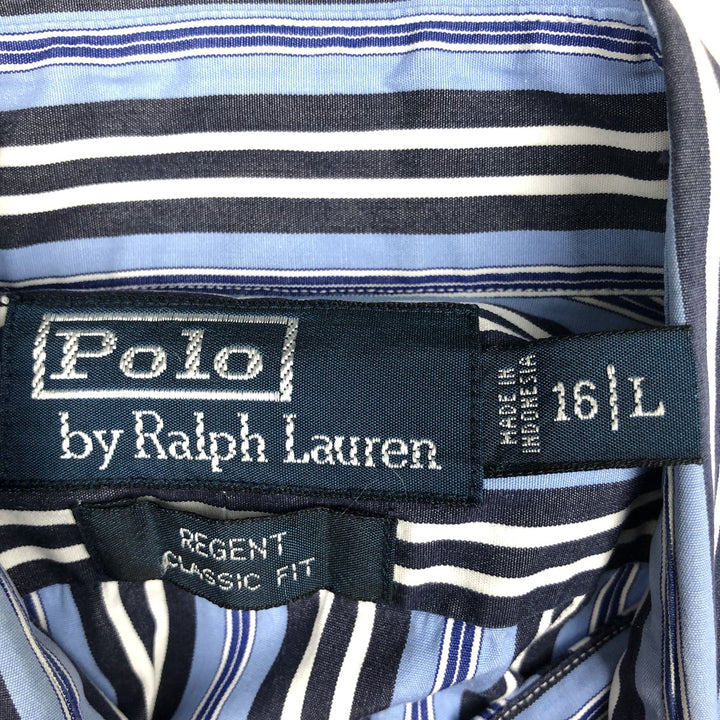 Ralph Lauren POLO by Ralph Lauren REGENT CLASSIC FIT Wide Collar Long Sleeve Cotton Stripe Shirt, Men's Size L (approx.) cotton Blue type light blue Vintage Second Hand