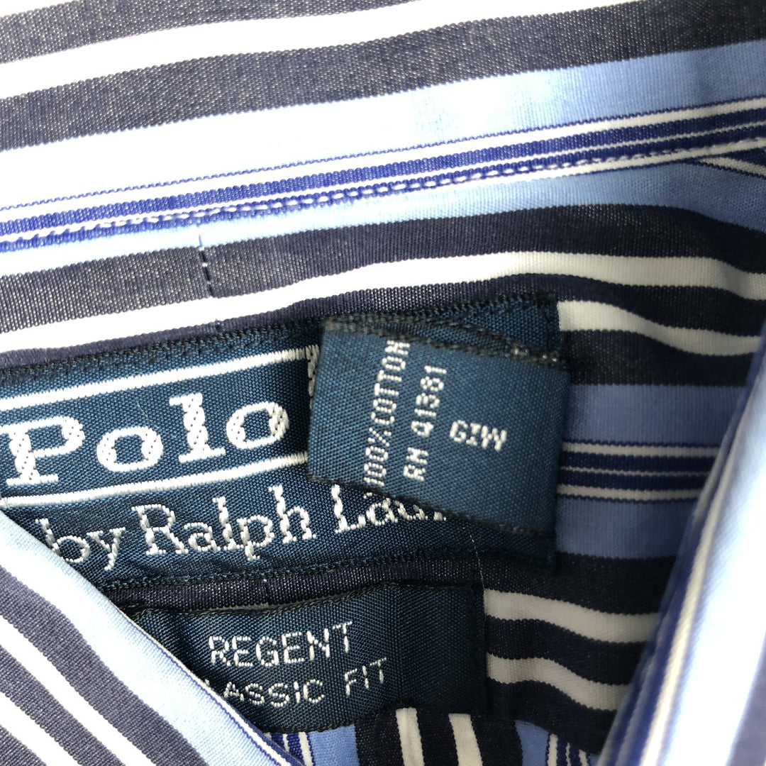 Ralph Lauren POLO by Ralph Lauren REGENT CLASSIC FIT Wide Collar Long Sleeve Cotton Stripe Shirt, Men's Size L (approx.) cotton Blue type light blue Vintage Second Hand