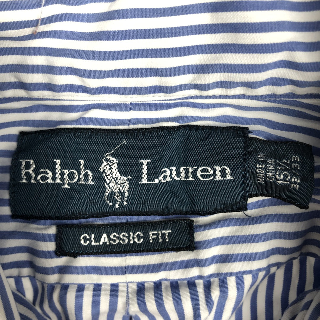Ralph Lauren Classic Fit Long Sleeve Button Down Striped Shirt, Men's M cotton Blue type light blue Vintage Second Hand