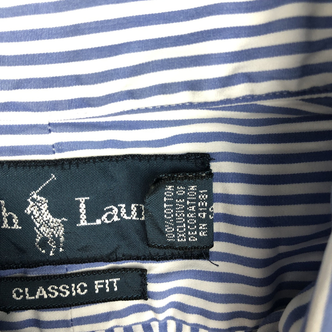 Ralph Lauren Classic Fit Long Sleeve Button Down Striped Shirt, Men's M cotton Blue type light blue Vintage Second Hand