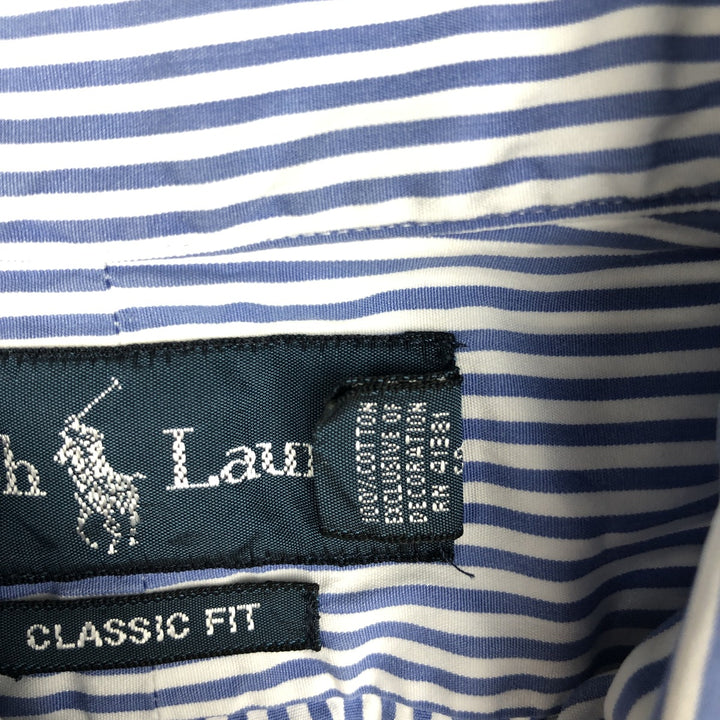 Ralph Lauren Classic Fit Long Sleeve Button Down Striped Shirt, Men's M cotton Blue type light blue Vintage Second Hand