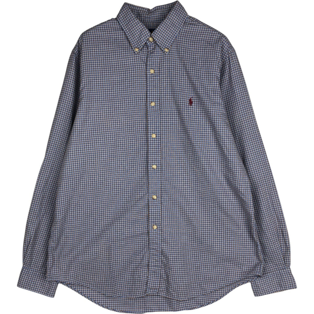 Ralph Lauren long sleeve button down check shirt, men's size L cotton Blue type light blue Vintage Second Hand
