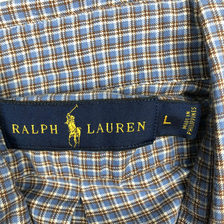 Ralph Lauren long sleeve button down check shirt, men's size L cotton Blue type light blue Vintage Second Hand