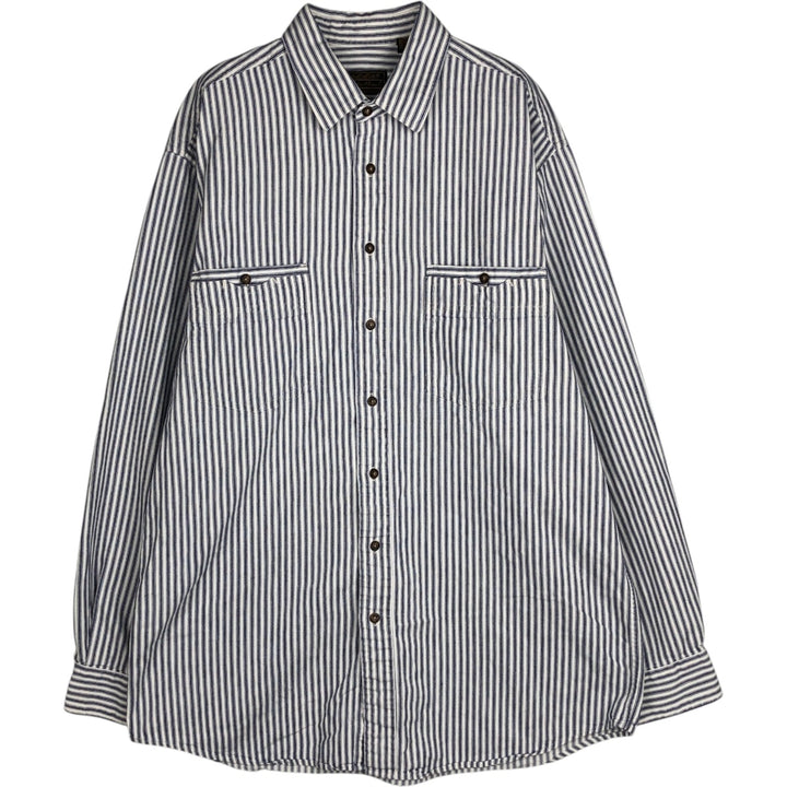Eddie Bauer Long-Sleeve Cotton Stripe Shirt, Men's Size L (approx.) cotton white type Vintage Second Hand