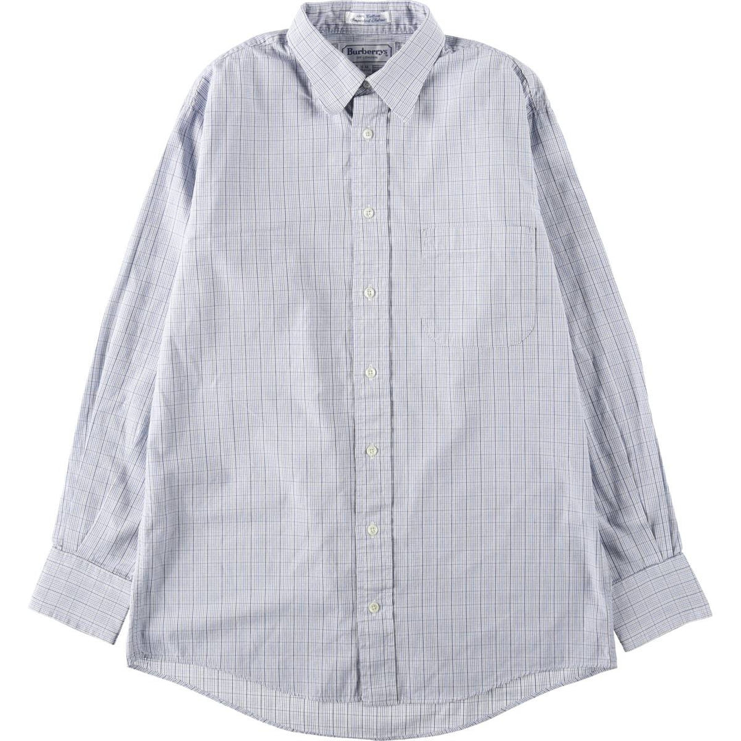 Burberry's hidden button-down long-sleeve button-down check shirt, made in the USA, men's size M. cotton blue type Vintage Second Hand
