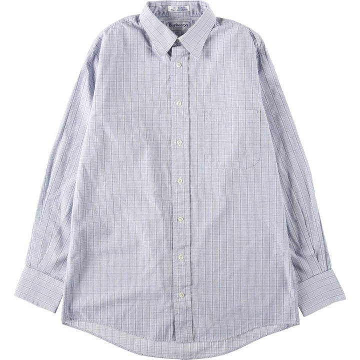 Burberry's hidden button-down long-sleeve button-down check shirt, made in the USA, men's size M. cotton blue type Vintage Second Hand