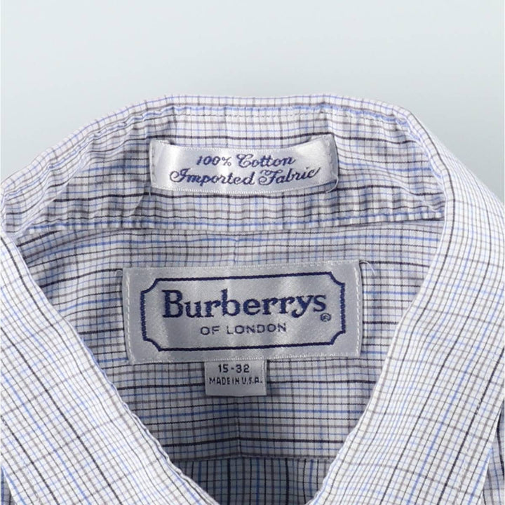 Burberry's hidden button-down long-sleeve button-down check shirt, made in the USA, men's size M. cotton blue type Vintage Second Hand