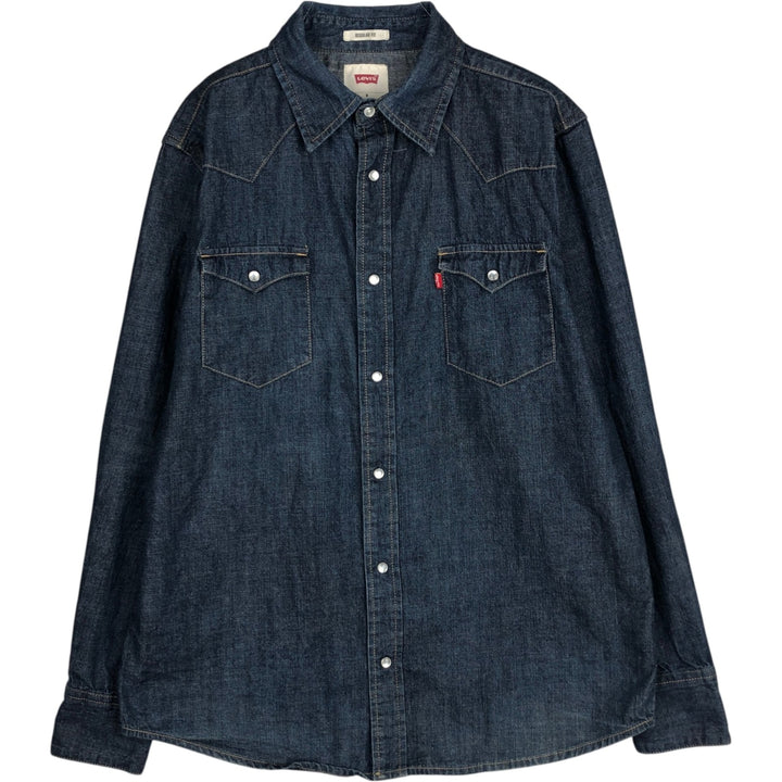 Levi's Regular Fit Long-Sleeve Denim Western Shirt, Men's Size M (approx.) cotton blue type Vintage Second Hand