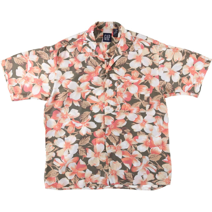 90'S Gap (Old Gap) All-over Floral Print Rayon Hawaiian Aloha Shirt, Boxy Shirt, Men's Size M (Equivalent) Vintage Rayon Khaki type Vintage Second Hand