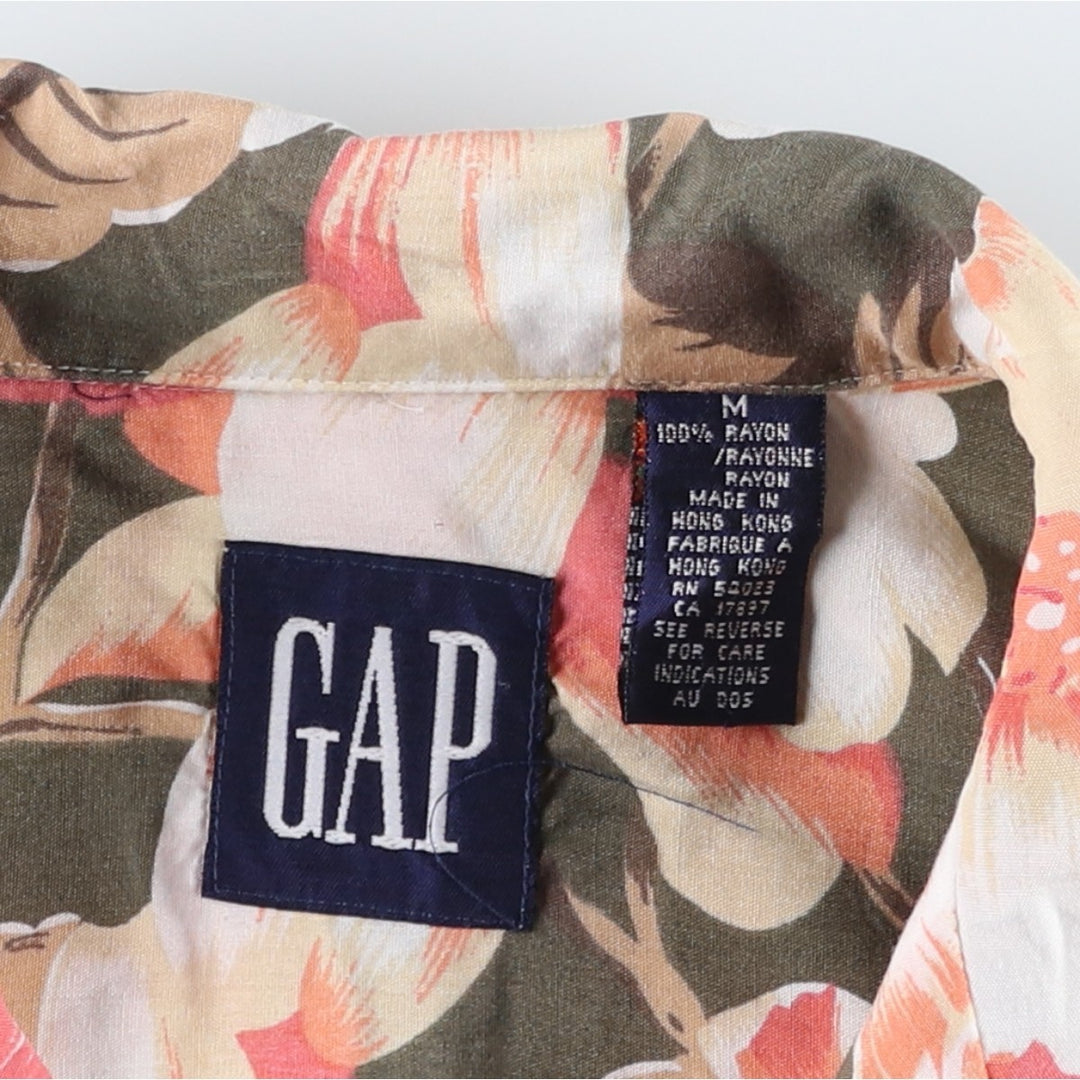90'S Gap (Old Gap) All-over Floral Print Rayon Hawaiian Aloha Shirt, Boxy Shirt, Men's Size M (Equivalent) Vintage Rayon Khaki type Vintage Second Hand