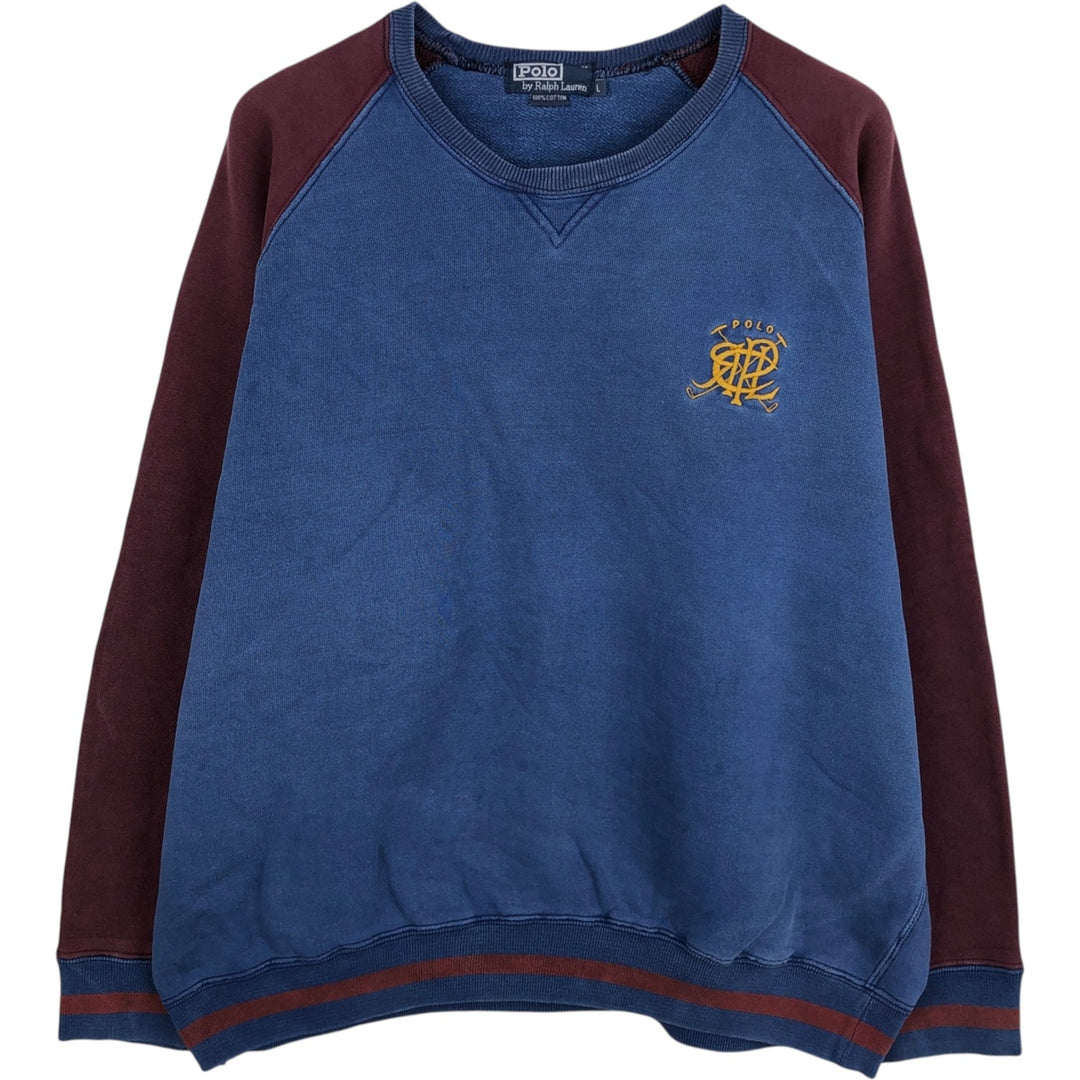 Ralph Lauren POLO by Ralph Lauren two-tone logo sweatshirt, men's size L cotton blue type Vintage Second Hand