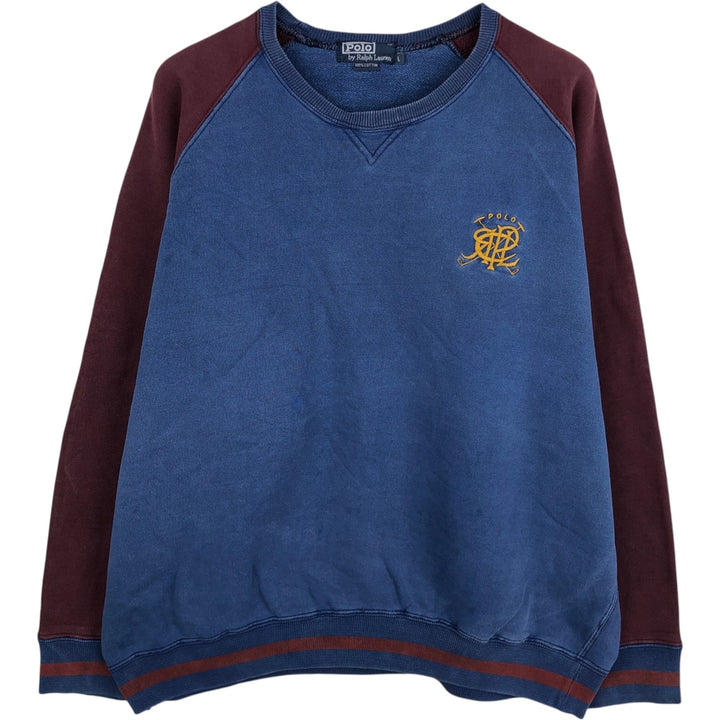Ralph Lauren POLO by Ralph Lauren two-tone logo sweatshirt, men's size L cotton blue type Vintage Second Hand
