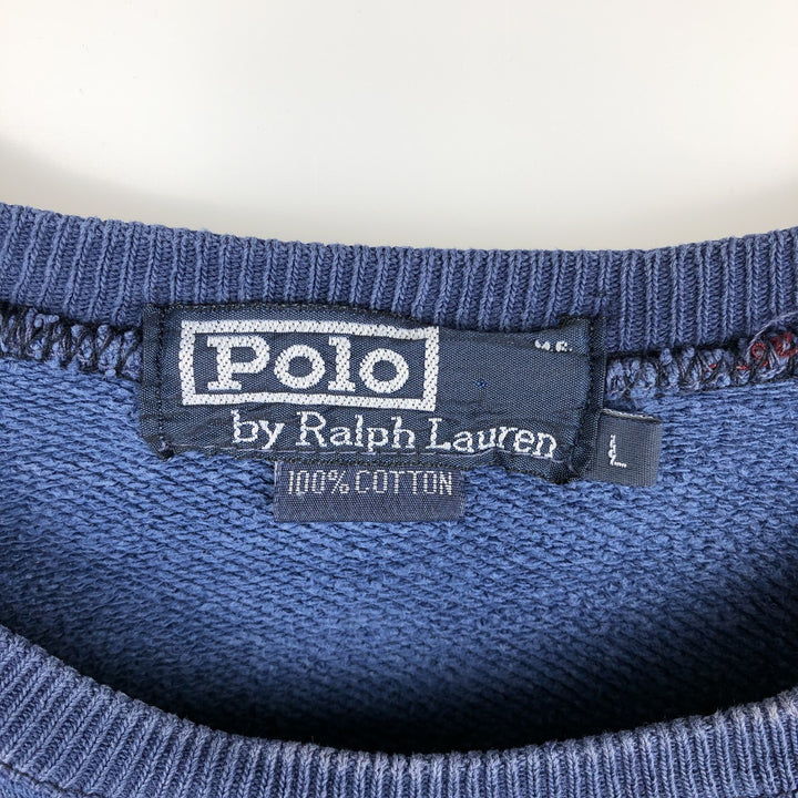 Ralph Lauren POLO by Ralph Lauren two-tone logo sweatshirt, men's size L cotton blue type Vintage Second Hand