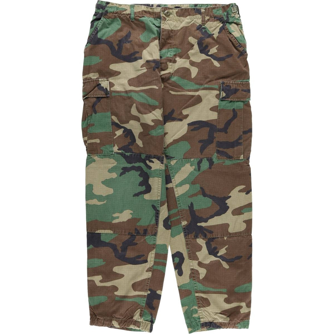 90'S Civilian Camouflage Pattern Woodland Camo Military Cargo Pants Combat Pants LARGE - REGULAR Men's W36 equivalent cotton Khaki type sage green Vintage Second Hand
