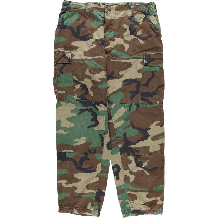 90'S Civilian Camouflage Pattern Woodland Camo Military Cargo Pants Combat Pants LARGE - REGULAR Men's W36 equivalent cotton Khaki type sage green Vintage Second Hand