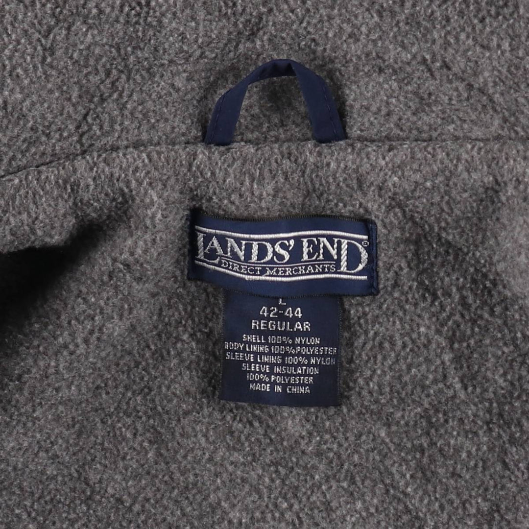 80s-90'S LANDS' END padded puffer jacket, men's size L Nylon navy blue type Vintage Second Hand