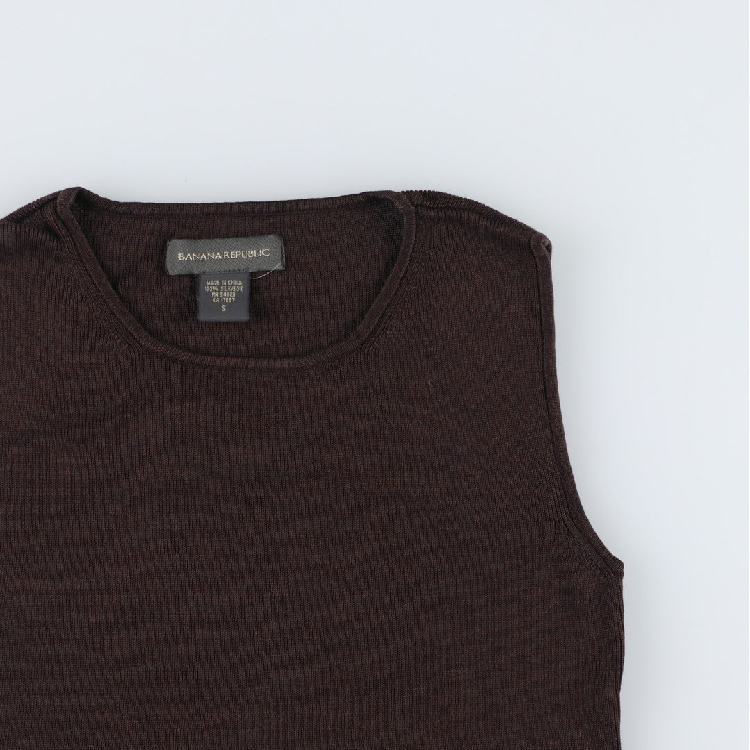 2000'S Banana Republic square neck knit tank top, women's size S silk brown type Vintage Second Hand