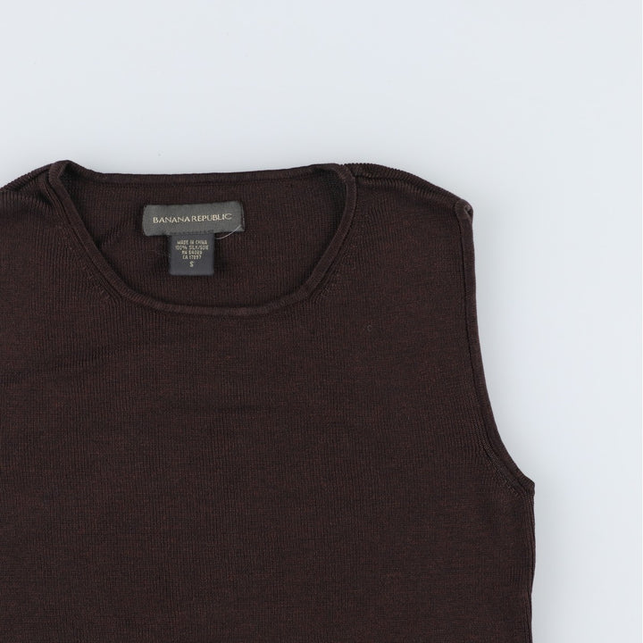2000'S Banana Republic square neck knit tank top, women's size S silk brown type Vintage Second Hand