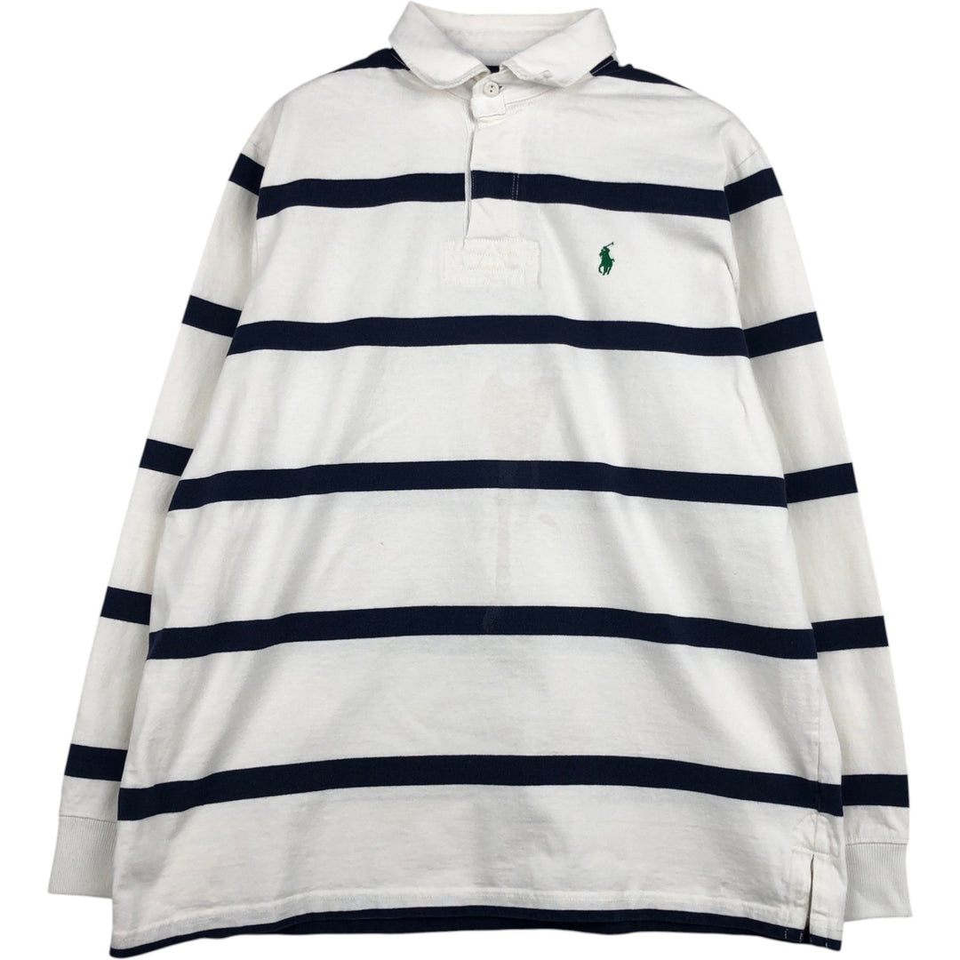 Ralph Lauren POLO by Ralph Lauren Striped Pattern Long Sleeve Rugby Shirt Men's Size L cotton white type Vintage Second Hand