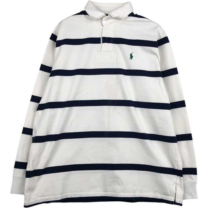 Ralph Lauren POLO by Ralph Lauren Striped Pattern Long Sleeve Rugby Shirt Men's Size L cotton white type Vintage Second Hand