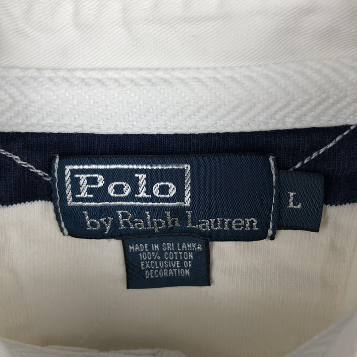 Ralph Lauren POLO by Ralph Lauren Striped Pattern Long Sleeve Rugby Shirt Men's Size L cotton white type Vintage Second Hand