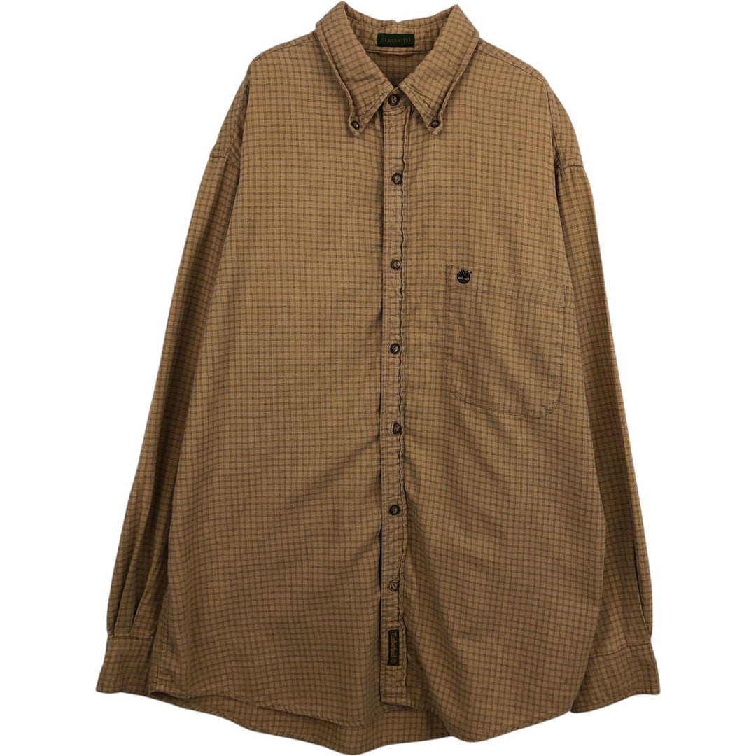 90s-00'S Timberland CLASSIC FIT Long-Sleeve Button-Down Check Shirt, Men's Size M (Equivalent), Vintage cotton Beige type Vintage Second Hand