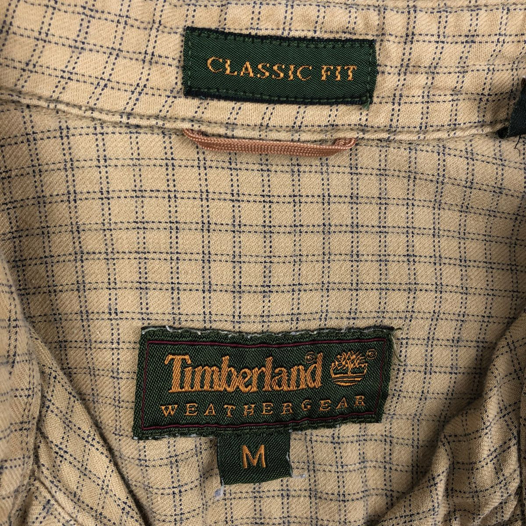 90s-00'S Timberland CLASSIC FIT Long-Sleeve Button-Down Check Shirt, Men's Size M (Equivalent), Vintage cotton Beige type Vintage Second Hand