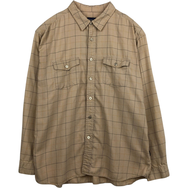 2000'S Patagonia Organic Cotton Long-Sleeve Cotton Check Shirt (53856F6) - Men's Size XL (approx.) Organic cotton Beige type Vintage Second Hand