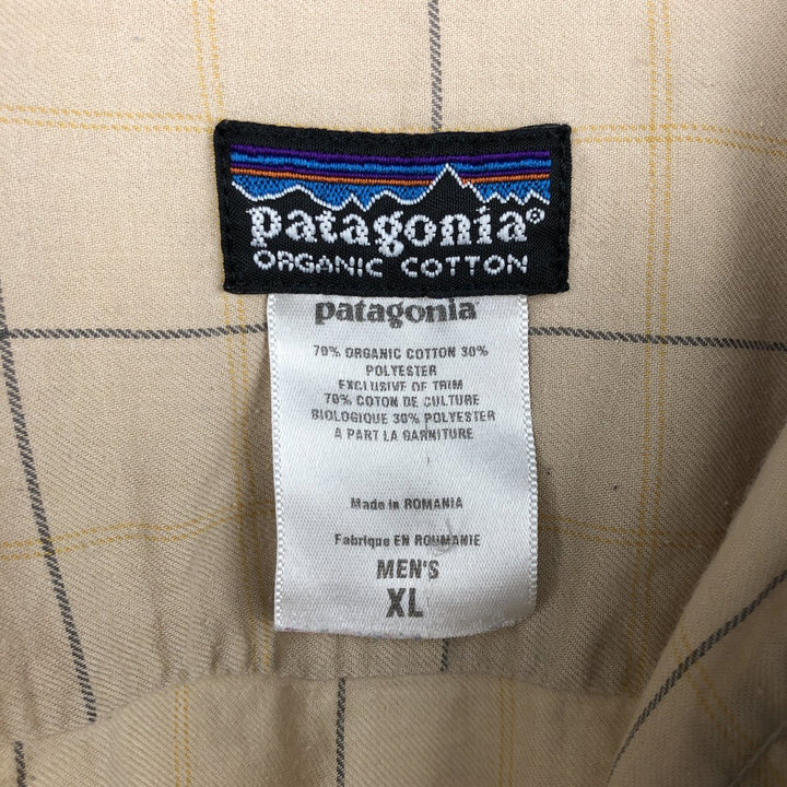 2000'S Patagonia Organic Cotton Long-Sleeve Cotton Check Shirt (53856F6) - Men's Size XL (approx.) Organic cotton Beige type Vintage Second Hand