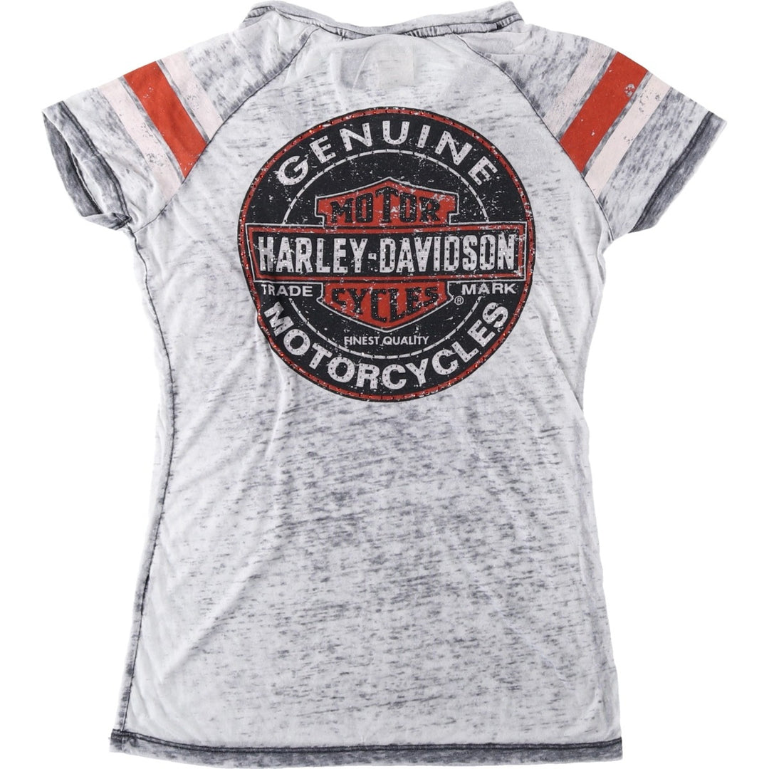 Harley-Davidson V-neck Motorcycle T-shirt with Light Stones, Women's Size S (approx.) cotton gray type Vintage Second Hand