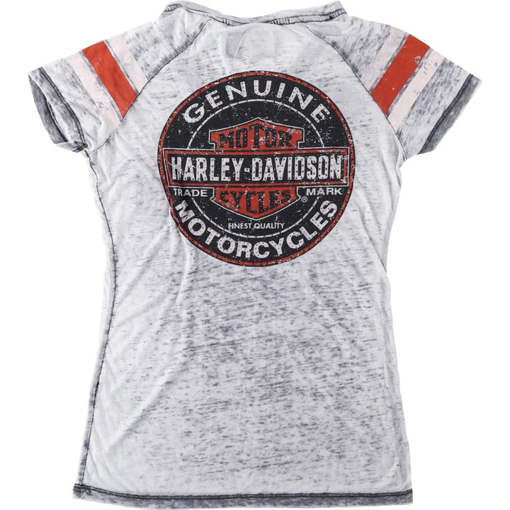 Harley-Davidson V-neck Motorcycle T-shirt with Light Stones, Women's Size S (approx.) cotton gray type Vintage Second Hand