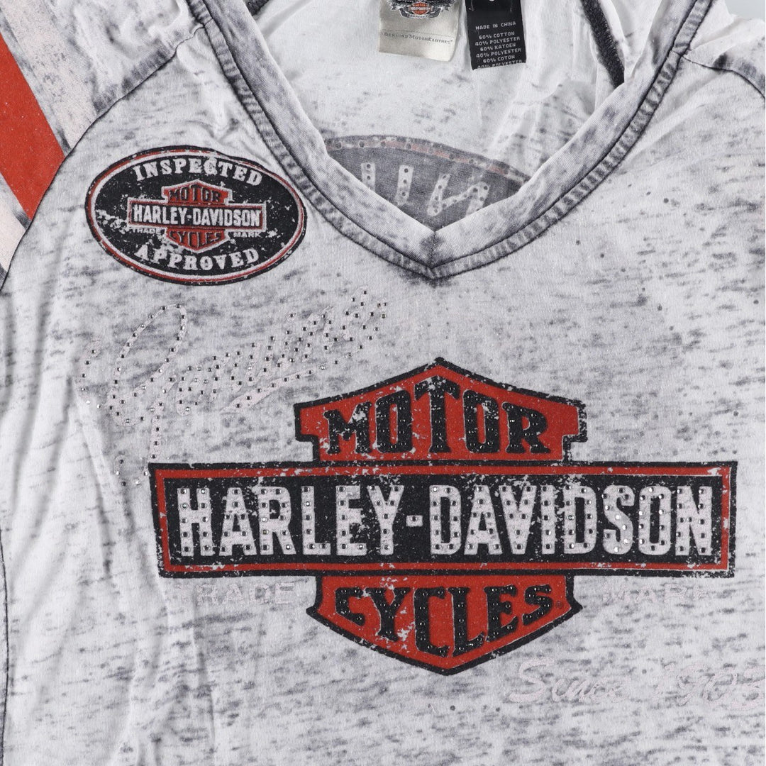 Harley-Davidson V-neck Motorcycle T-shirt with Light Stones, Women's Size S (approx.) cotton gray type Vintage Second Hand