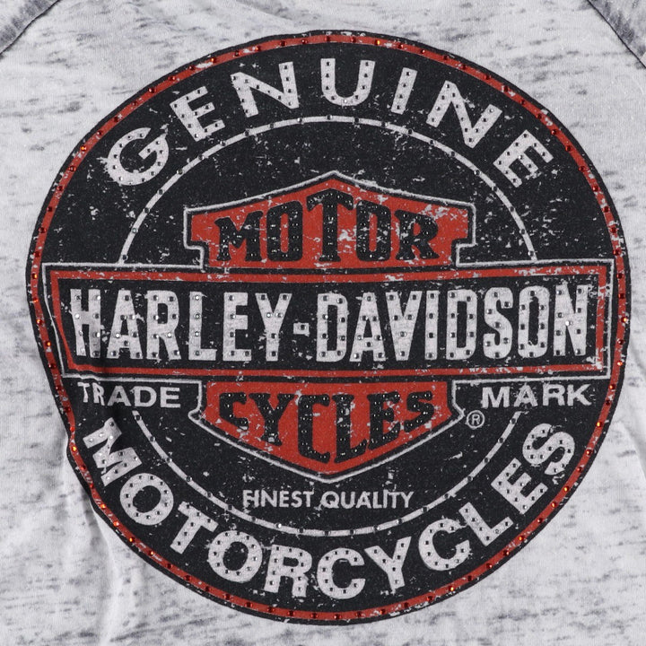 Harley-Davidson V-neck Motorcycle T-shirt with Light Stones, Women's Size S (approx.) cotton gray type Vintage Second Hand