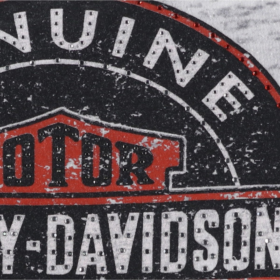 Harley-Davidson V-neck Motorcycle T-shirt with Light Stones, Women's Size S (approx.) cotton gray type Vintage Second Hand