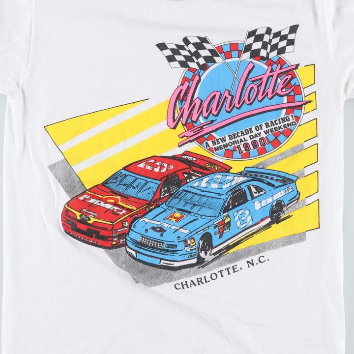 80'S STEDMAN Charlotte Motor Speedway Motorcycle Ringer T-Shirt, Made in USA, Women's Size M (approx.), Vintage polyester white type Vintage Second Hand