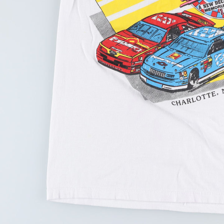 80'S STEDMAN Charlotte Motor Speedway Motorcycle Ringer T-Shirt, Made in USA, Women's Size M (approx.), Vintage polyester white type Vintage Second Hand