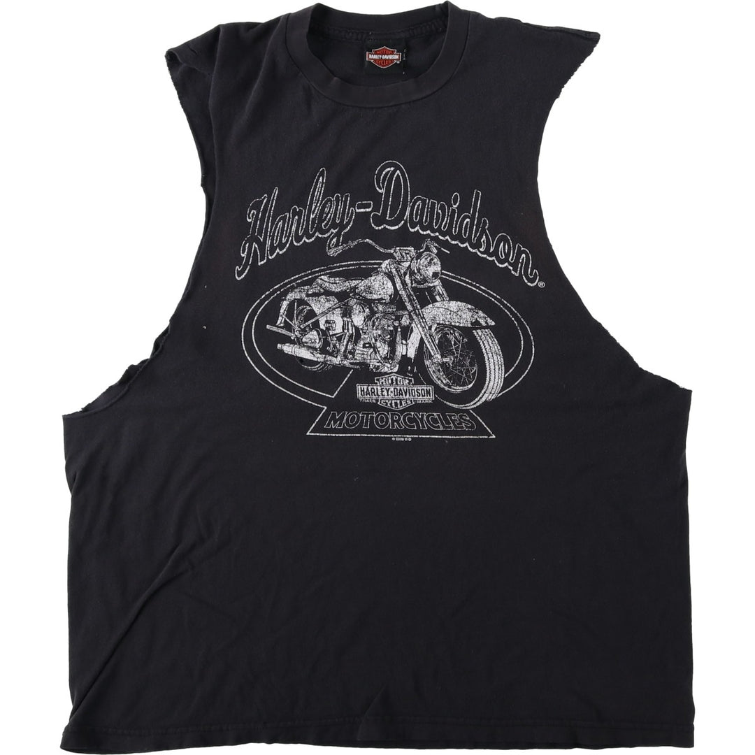 Harley-Davidson Cut-off Sleeveless Motorcycle T-Shirt, Women's Size L (approx.) unclear black type Vintage Second Hand