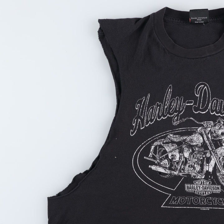 Harley-Davidson Cut-off Sleeveless Motorcycle T-Shirt, Women's Size L (approx.) unclear black type Vintage Second Hand