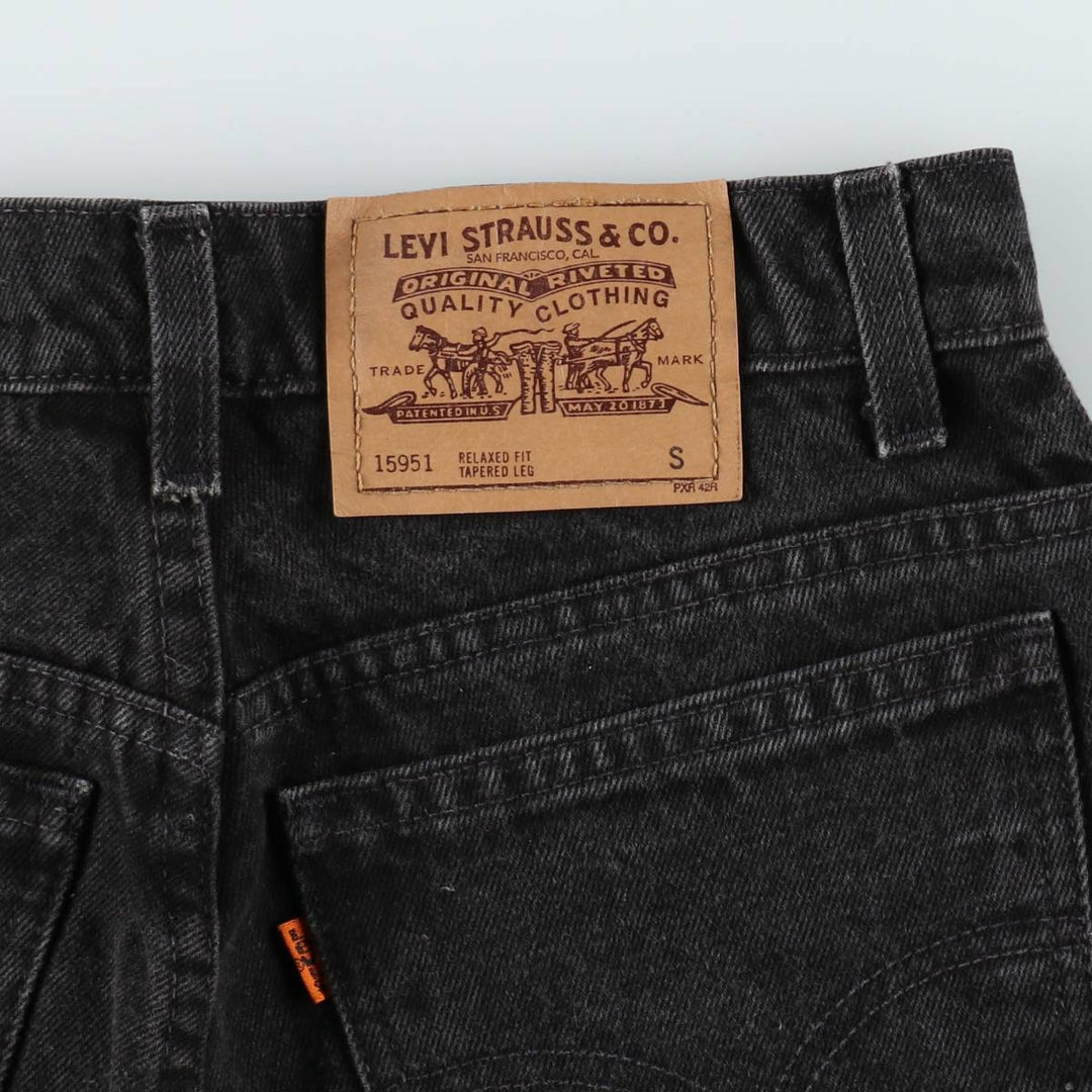 1990'S Levi's 15951-4159 Relaxed Fit Tapered Leg Orange Tab Tapered Denim Pants, Women's Size L (W28 equivalent) cotton black type Vintage Second Hand